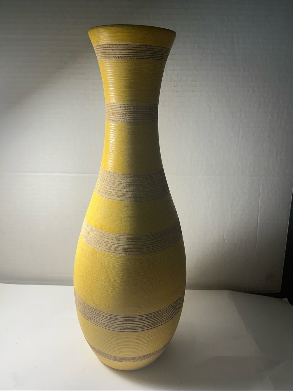 Yellow Striped Decorative Floor Vase - Woden Unbranded 16 “ H